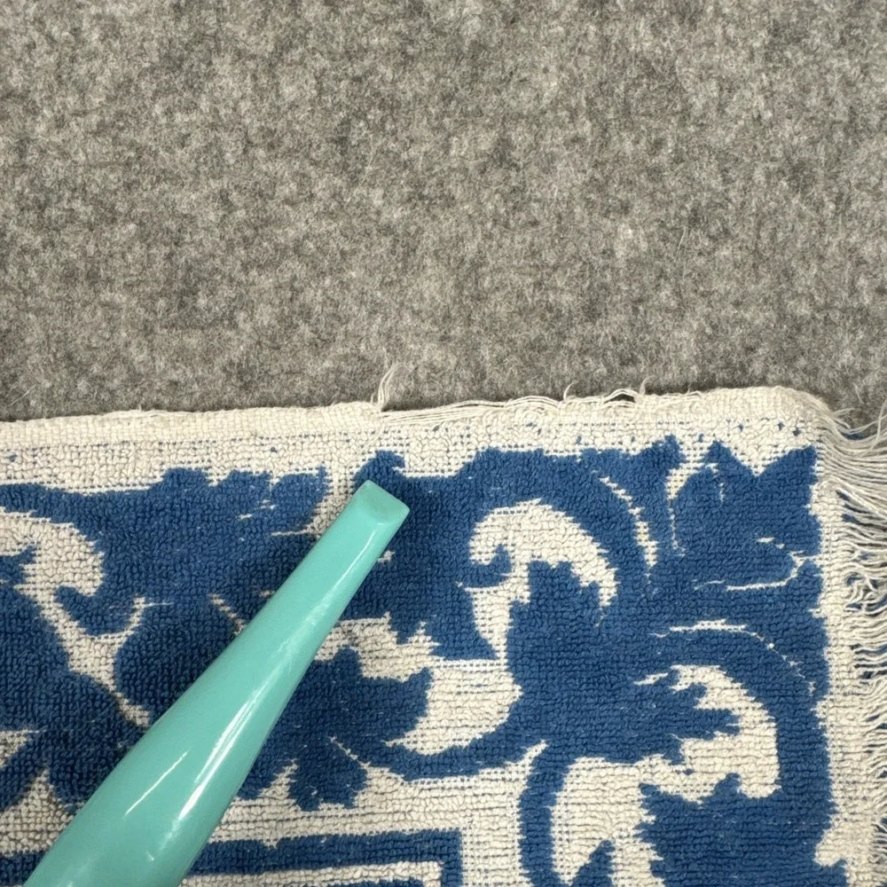 Vintage 70's Sears Drylon Blue White Sculpted Fringe Hand Towel MCM 25